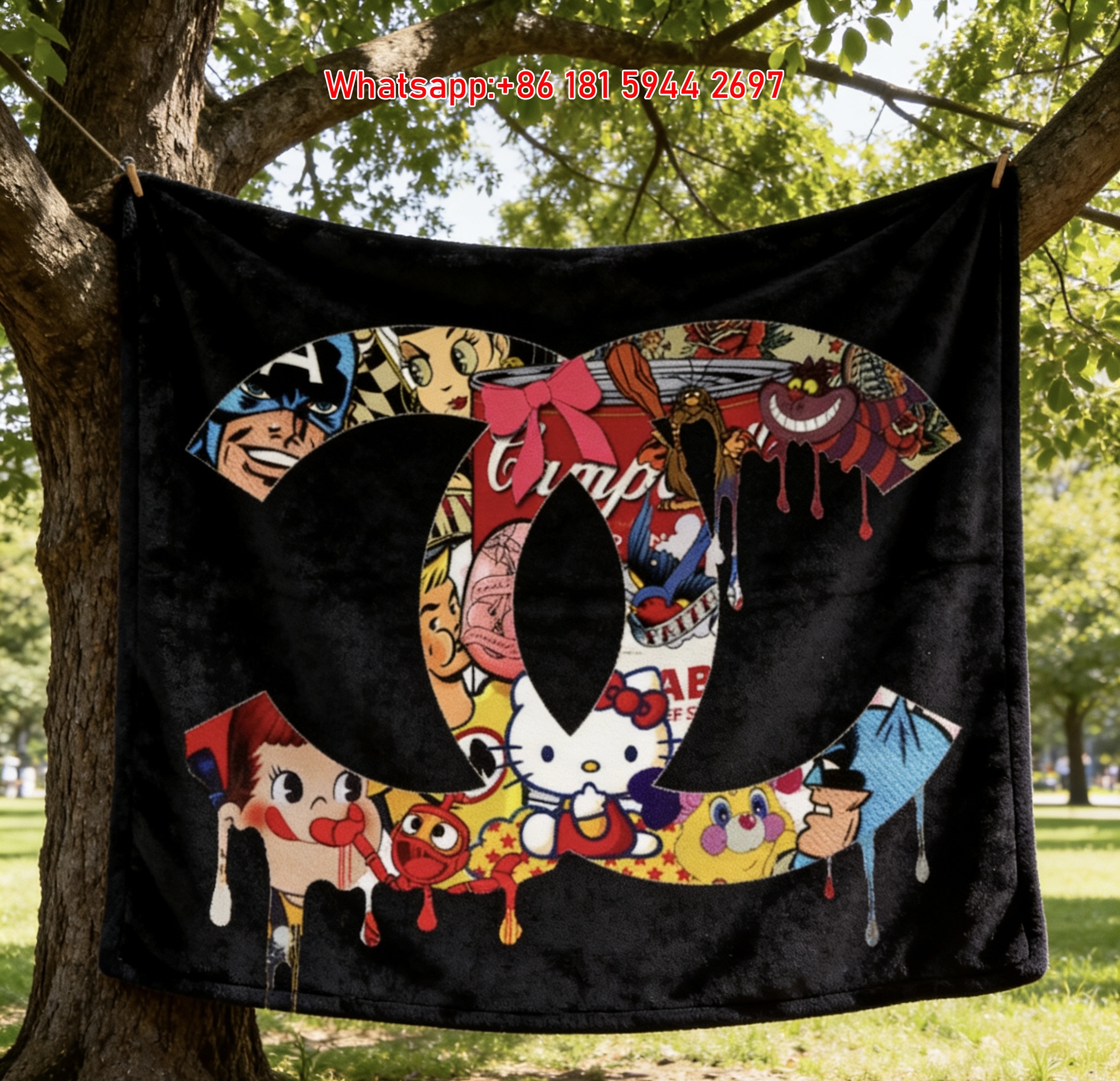 Chanel Cartoon Collage Flannel Sofa Throw Blanket IMG_6926
